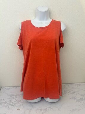 Style & Co Womens S Orange peasant Top Blouse Short Sleeve Cold Shoulder